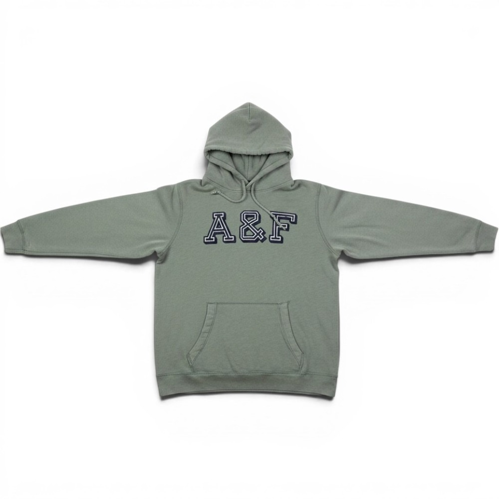 Abercrombie & Fitch Mens XXL Sage Green Chenille Logo Pullover Hoodie Sweatshirt